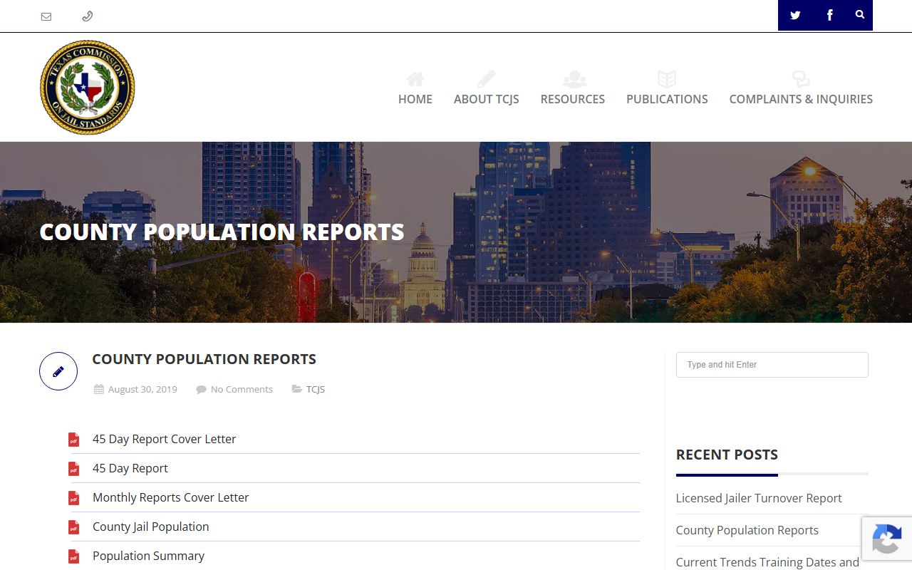 TCJS county population reports for Briscoe County inmate population research
